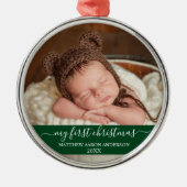 Ornement En Métal Script élégant Mon premier Noël Baby Green (Devant)