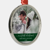 Ornement En Métal Script élégant Notre Premier Couple de Noël Vert (Droite)
