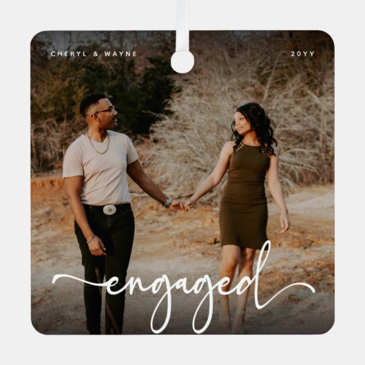 Ornement En Métal Script Engagé Photo Keepsaké cadeau (Recto)