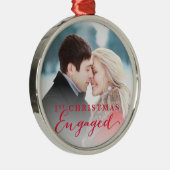 Ornement En Métal Script First Christmas Engagé Holiday Photo (Droite)