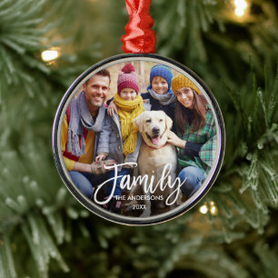 Ornement En Métal Script moderne Brascript Family Photo Round