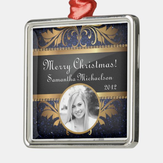 Ornement En Métal Séquence de Parties scintillant bleue personnalisé (Gauche)