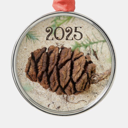 Ornement En Métal Séquoia cône dans le sable (Devant)