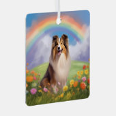 Ornement En Métal Sheltie Shetland Sheepdog Custom Chien Nom Rainbow (Avant droite)