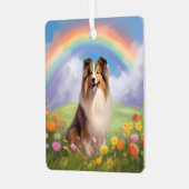 Ornement En Métal Sheltie Shetland Sheepdog Custom Chien Nom Rainbow (Avant gauche)