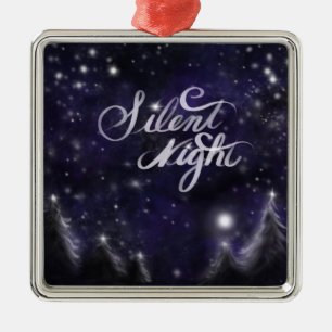 Ornement En Métal Silent Night - romantic Holiday snow scene