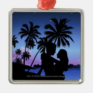 Ornement En Métal Silhouette d'un couple embrassant sur la plage