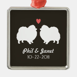 Ornement En Métal Silhouettes de Pomeranian Blanc Amour Chien Person
