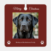 Ornement En Métal Simple Chien Photo Joyeux Noël Rouge (Verso)