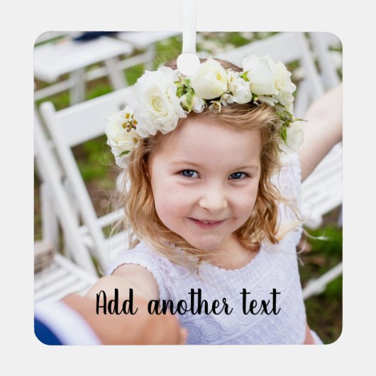 Ornement En Métal Simple Cute Christmas Photo and Script Text (Verso)