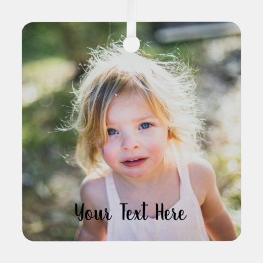 Ornement En Métal Simple Cute Christmas Photo and Script Text (Recto)