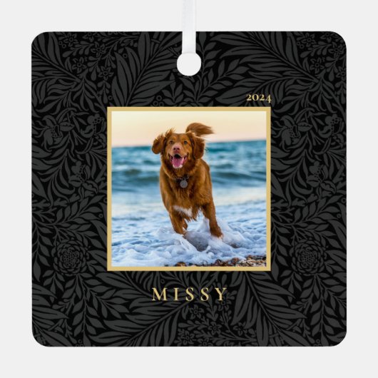 Ornement En Métal Simple Elegant Personnalisé Nom de l'animal Photo (Recto)