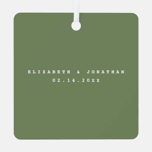 Ornement En Métal Simple Elegant Sage Green Couple Mariage Photo (Verso)