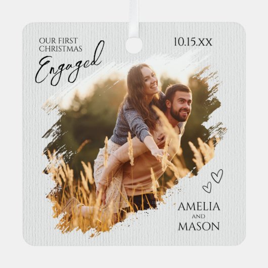 Ornement En Métal Simple Modern Elegant Engaged Photo Christmas (Recto)