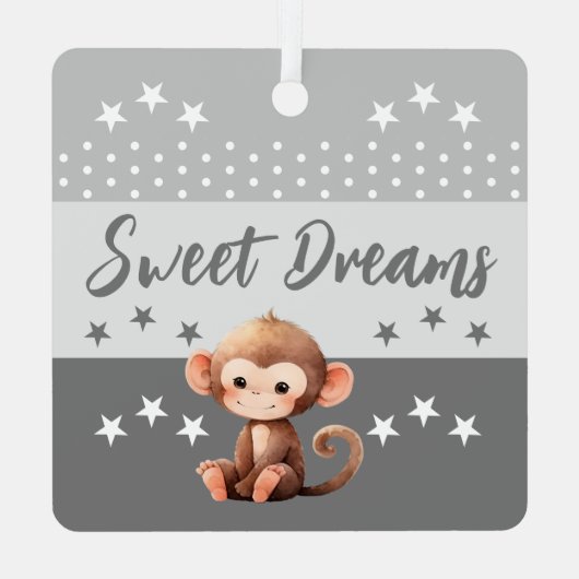 Ornement En Métal Singe mignon shhh ajouter nom dormir gris (Verso)