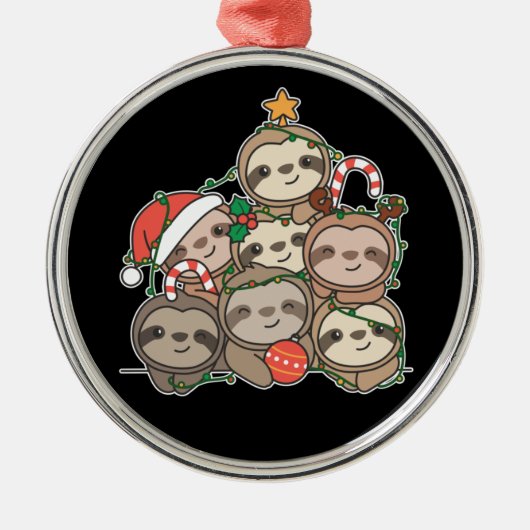 Ornement En Métal Sloth Christmas Tree Funny Animal Noël Cerami (Devant)