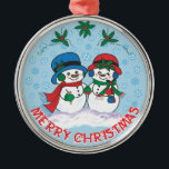 Ornement En Métal Snowman<br><div class="desc">Personnalisez cet unique ornement de Noël "One Of A Kind" ! Il Comprend M. & Mme Frosty Le Snowman se promène dans un "pays des merveilles hivernales enneigé" ! Peinture d'art original par l'artiste Kerry Miller.</div>