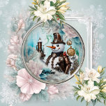 Ornement En Métal Snowman à temps ! Steampunk Snowman<br><div class="desc">Snowman à temps ! Steampunk Snowman apporte Winter Wonderland à la vie chaque année,  avec ses amis les flocons de neige. Si vous cherchez un bonhomme de neige unique et spécial à ajouter à vos décorations de vacances,  ne cherchez pas plus loin que le bonhomme de neige steampunk.</div>