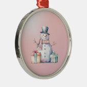 Ornement En Métal Snowman rose avec paquets (Droite)
