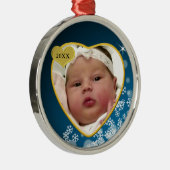 Ornement En Métal Snowy Dark Blue Baby's Birth Year Photo Noël (Droite)