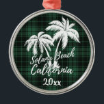 Ornement En Métal Solana Beach California Palm Tree Green Plaid<br><div class="desc">Solana Beach California Palm Tree Green Plaid Orament</div>