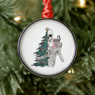 Ornement En Métal Sorta de Noël Effrayant Sorta Joyeux Squelette Arb