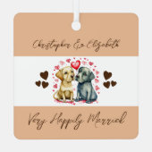 Ornement En Métal Soulmates chiens mignons heureux mariés brun (Verso)