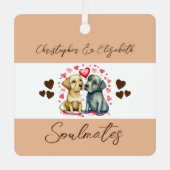 Ornement En Métal Soulmates chiens mignons heureux mariés brun (Recto)