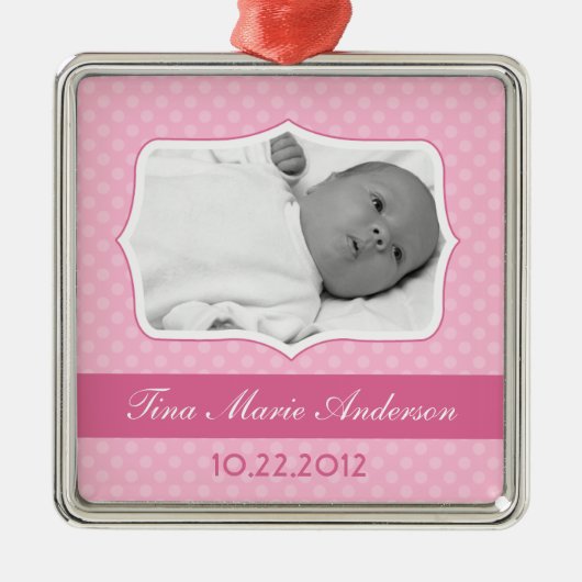 Ornement En Métal Souvenir rose de photo de bébé (Devant)