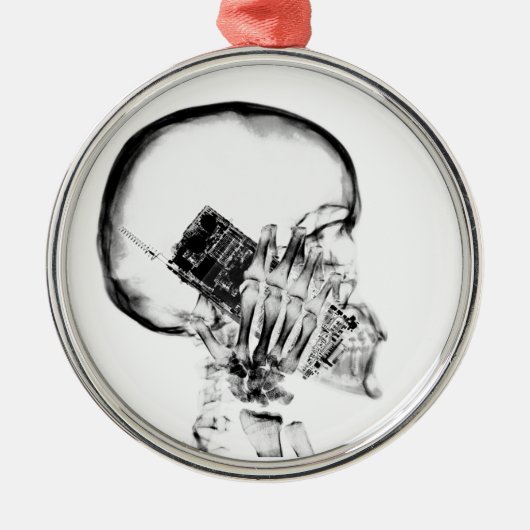 ORNEMENT EN MÉTAL SQUELETTE DE RAYON X AU TÉLÉPHONE - B&W (Devant)