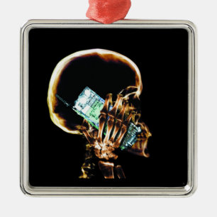 ORNEMENT EN MÉTAL SQUELETTE DE RAYON X AU TÉLÉPHONE PORTABLE