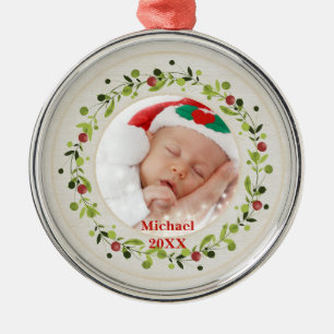 Ornement En Métal Statistiques de naissance de nouveau-né Noël, Anno