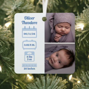 Ornement En Métal Statistiques de naissance Nouveau-né Bleu