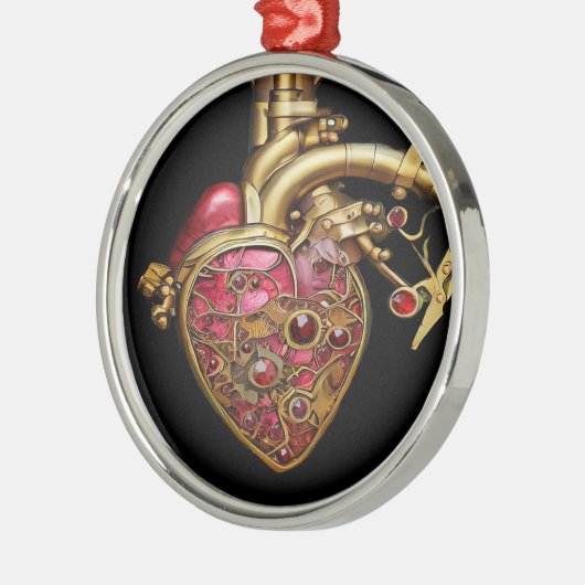 Ornement En Métal Steampunk Coeur Anatomique rubis et engrenages (Gauche)