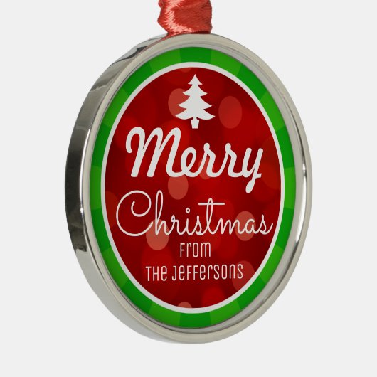 Ornement En Métal Stripes vertes personnalisées Red Bokeh Noël (Droite)