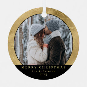 Ornement En Métal Style minimaliste Faux Gold Christmas Couple Photo