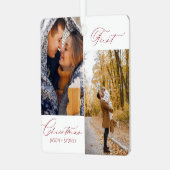 Ornement En Métal Style moderne Couple First Christmas Script Photo (Avant gauche)