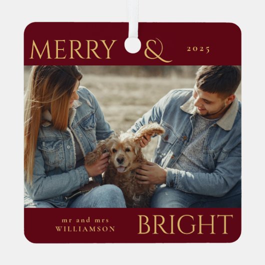 Ornement En Métal Style moderne Rouge Joyeux Noël Photo de famille (Verso)