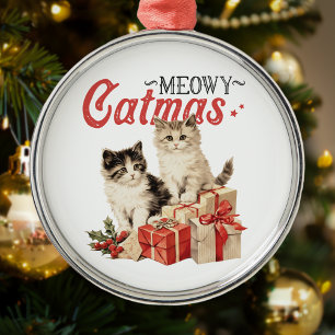 Ornement En Métal Style vintage Meowa Catmas Chat Noël