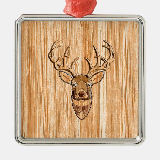 Ornement En Métal Style White Tail Deer Head Light Wood Grain Déco (Devant)