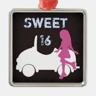 Ornement En Métal Sweet 16 Silhouette fille et voiture ~ Rose et ble