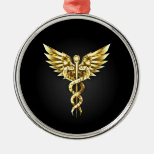 Ornement En Métal Symbole caducee polygonale en or