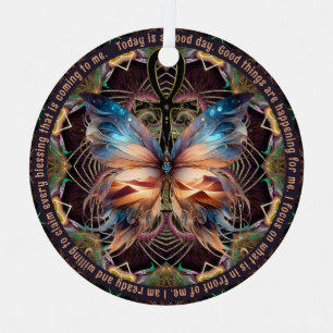 Ornement En Métal Symbole de vie de papillon Ankh Mandala Affirmatio