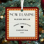 Ornement En Métal Symbole du cinéma rétro Marque du théâtre Noël rou<br><div class="desc">Rouge foncé / Bourgogne rétro cinéma cinéma cinéma cinéma scène marquise carré joyeux ornement de Noël. Personnalisez le texte avec votre propre devis,  votre année et le nom du destinataire. Idéal pour des vacances vintages décoration d'arbres de Noël.</div>
