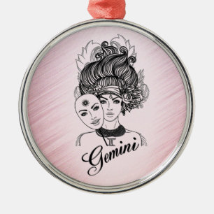 Ornement En Métal Symbole et signe du zodiaque Gemini rose