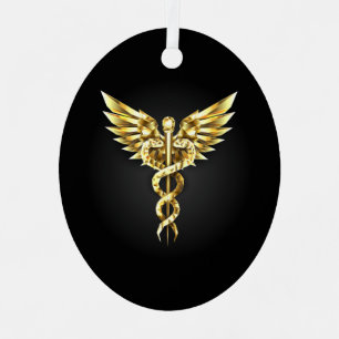 Ornement En Métal Symbole Polygonal Or Caduceus