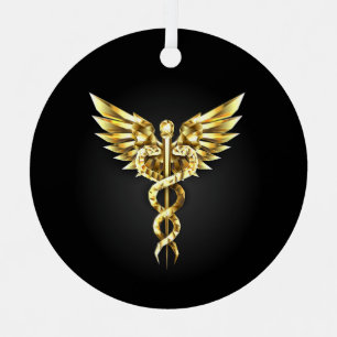 Ornement En Métal Symbole Polygonal Or Caduceus