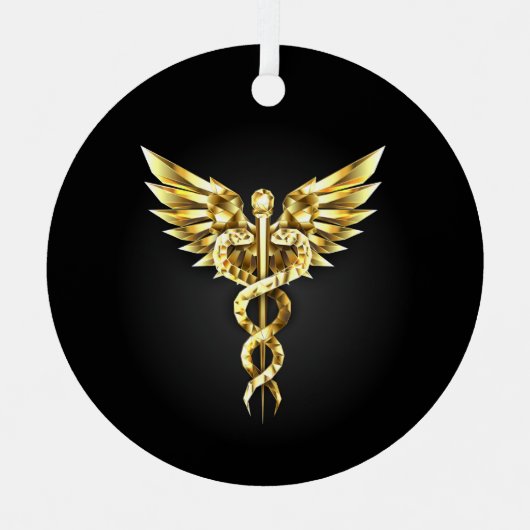 Ornement En Métal Symbole Polygonal Or Caduceus (Recto)