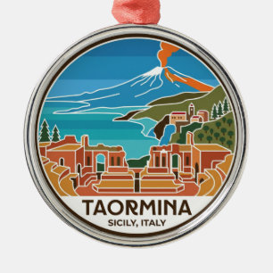 Ornement En Métal Taormine et Etna Italie