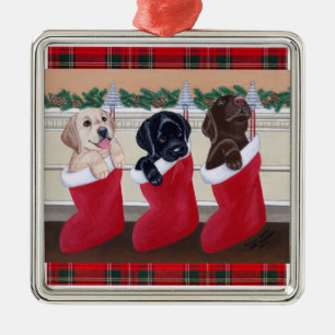 Ornement En Métal Tartan, chiots de Noël Labrador